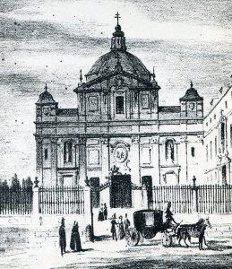 Complejo de las Salesas Reales (palacio, iglesia y convento) ordenado construir por Bárbara de Braganza. Grabado de la Crónica de la Provincia de Madrid de Cayetano Rossell