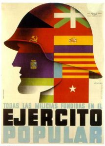 Cartel editado por la Junta de Defensa de Madrid para enfatizar la unión de las primitivas milicias de los inicios de la guerra en el nuevo Ejército Popular. Sin embargo, la República estuvo siempre lastrada por el espíritu de vendettas y recelos entre sus diferentes partidos y organizaciones.
