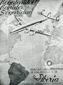 En 1954 empezaron a funcionar los aviones Super Constellation en la línea de Madrid a Nueva York. Los tiempos de máximo aislamiento internacional empezaban a pasar. 