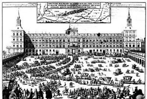 Alcázar de los Habsburgo, en el que se concentraba en el siglo XVII tanto o más poder que en la Casa Blanca en el XX. Ilustración de Filippo Pallota de 1704