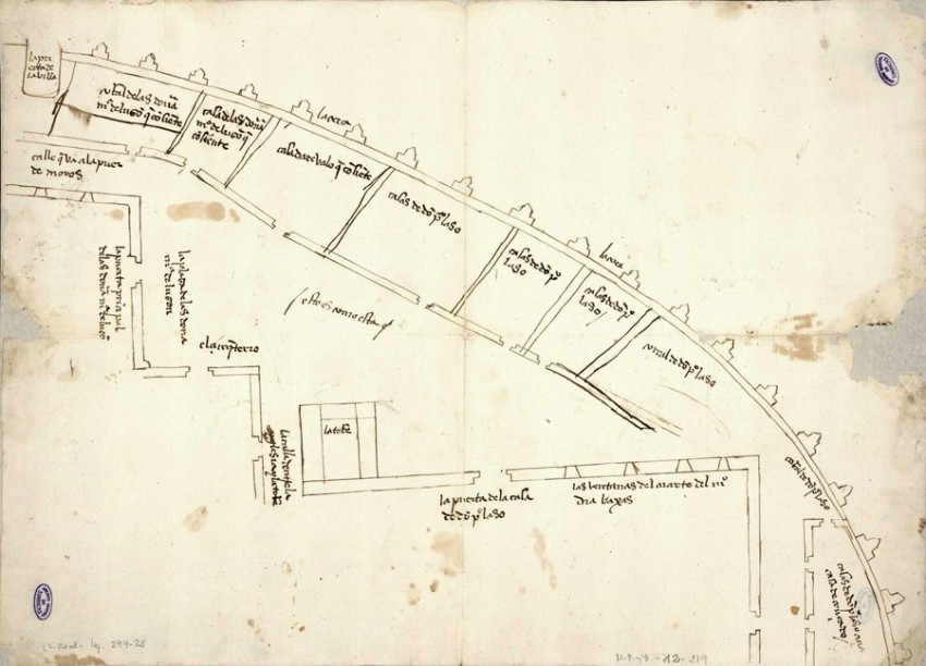 Plano del sector sur de la villa en 1518, con las casas de Pedro Laso de Castilla 1518