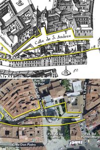 Plano Texeira y actual Casas Pedro Laso de Castilla