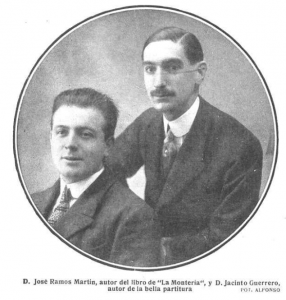 José Ramos Martín y Jacinto Guerrero, autores del libro y de la música de "La montería", respectivamente. Fuente: "Mundo Gráfico", 31/I/1923