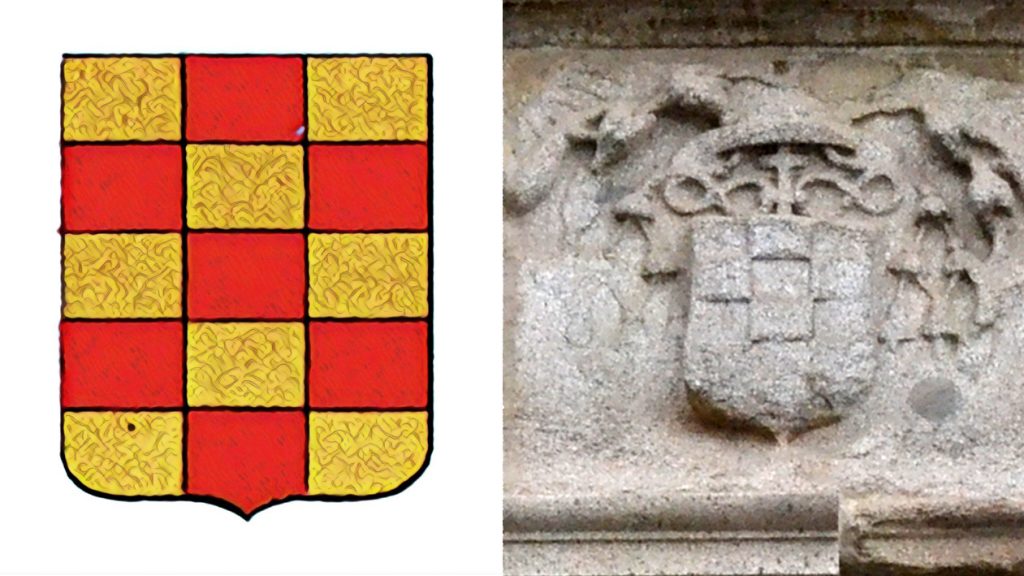 Escudo de los Cisneros, en el friso sobre la portada de la casa palacio de Benito Jiménez de Cisneros, sobrino del Cardenal (calle del Sacramento, 2).