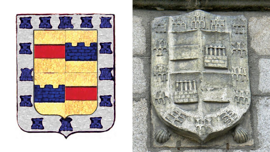 Escudo de armas de los Luján, presidiendo la portada gótica de sus casas de San Salvador (plaza de la Villa, 2).