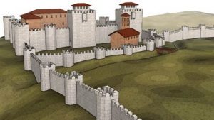 Vista del Alcázar de los Trastámara, reconstrucción efectuada por José Manuel Castellanos Oñate.